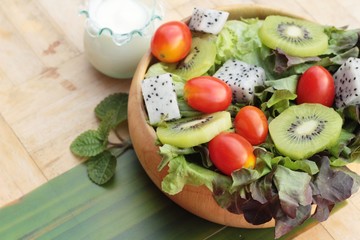 Kiwi salad and fresh vegetables for health
