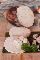 Fototapeta premium Taro root and taro cut small pieces