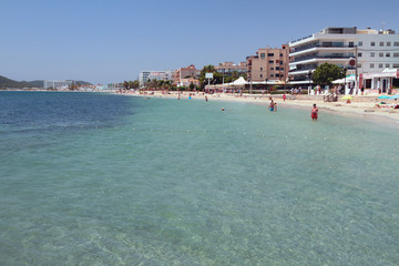Popular resort to Mediterranean. Playa den Bossa, Ibiza, Spain