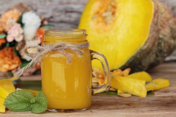 Pumpkin juice tasty and fresh pumpkin sliced