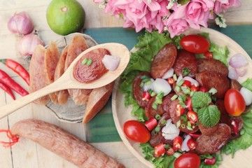 Chinese sausage (Gun-chiang) and fried sausage tasty