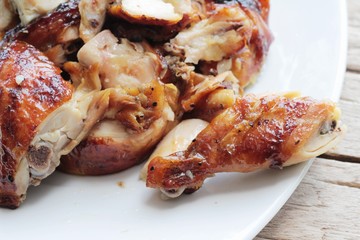 Roast chicken cut is delicious in plate