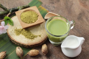Green tea with milk and matcha tea powder