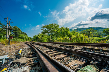 Fototapeta na wymiar Railroad Tracks And Natural View In Japan