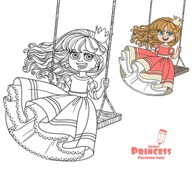 Beautiful princess riding on a swing  color and outlined picture for coloring book on white background © Azuzl