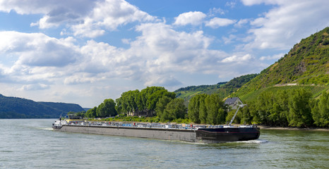 Cargo ship on the Rhine near Andernach City Germany