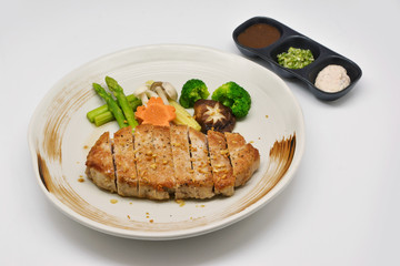 Pork steak japanese style on white background