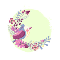 Frame with bird and plants