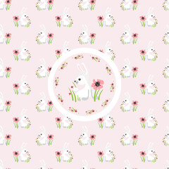 Seamless pattern and sticker with rabbit