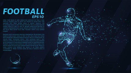 Football which consists of points. Particles in the form of a football player on dark background. Vector illustration. Graphic concept soccer