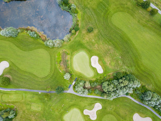 Aerial view of footpath on golf course in Europe