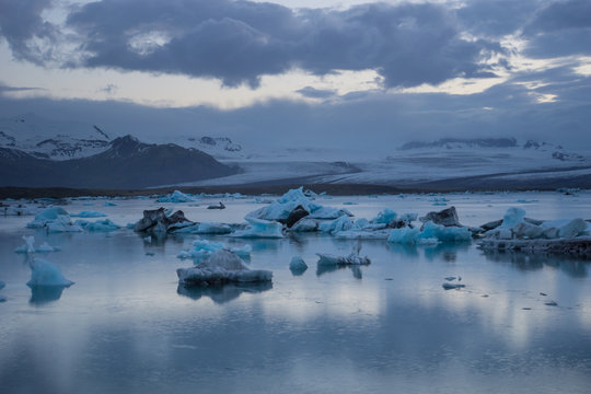 Iceland - Blue ice floes in glacier lagoon at vatnajoekull