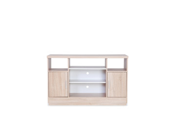 Wooden table for  put television on top isolated on white background with space for copy.