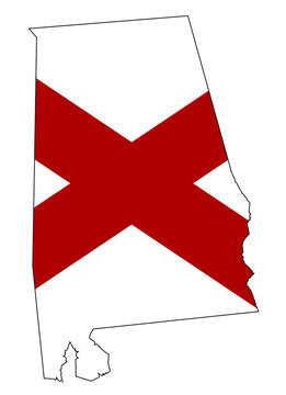 Alabama State Flag and Outline Map