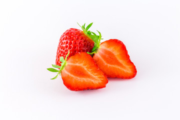Perfect Red Strawberry. Strawberries cut sliced Isolated on White Background