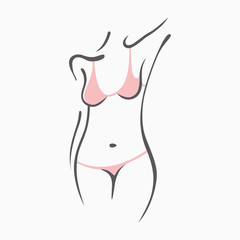 Sexy fitness naked girl with a chic figure. Intimate sexy lady, model in a pose. Lovely  ass In swimsuit, panties. Drawn graphics for design, Abstraction background