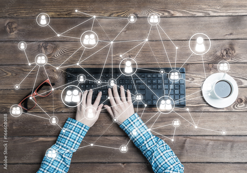 Poster concept of social communication and networking with social connection lines