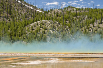 Grand Prismatic Spring as they  walking along path in Midway Geyser Basin, Yellowstone National...