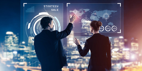 Concept of partnership and cooperation with people using virtual