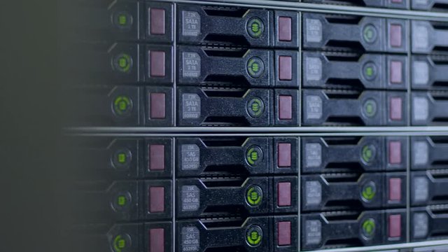 Blinking indicators on SATA and SAS hard disks. 