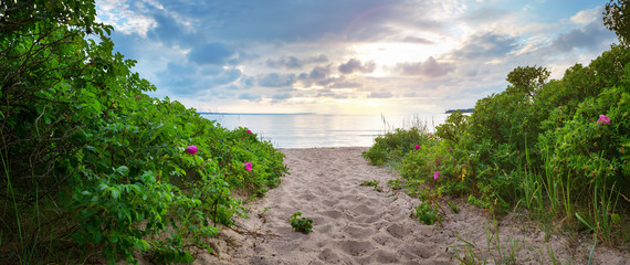 sea in sunset light. Lahemaa natural park coastal landscape with beautiful sky