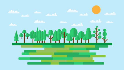 Forest in flat style. Summer. Eco lifestyle. Forest view. Vector illustration