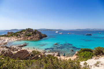 Archipelago of La Maddalena, Italy. Picturesque bay with a beach and clear water