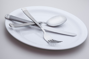 fork spoon knife white plate