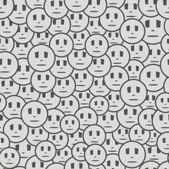 Seamless texture of a pattern graphic design with sad emotions faces. Evil, Gusty monotonous smiles. Vector illustration, a paper template