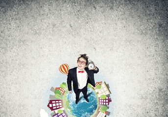 Comic businessman in red glasses