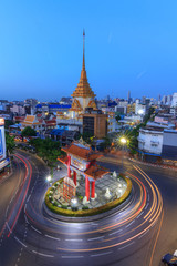 Blur light of car moving at Odean circle landmark in Thailand / Odean circle landmark in Thailand