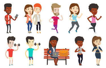 African-american woman breaking the cigarette. Woman crushing cigarette. Woman holding broken cigarette. Quit smoking concept. Set of vector flat design illustrations isolated on white background.