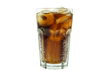 Cola favour soft drink in clear glass isolated on white background