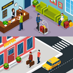 Hotel Service Isometric Banner Set