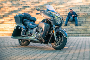 Man riding classic tourist motorbike © Ralfik D