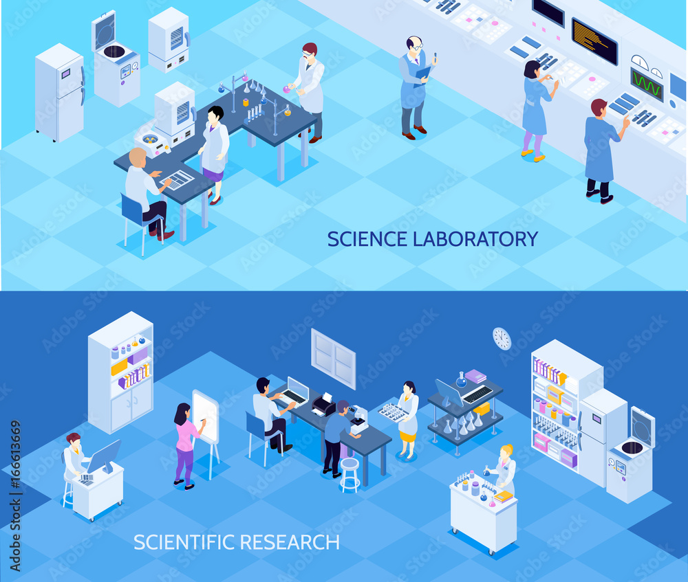 Poster science laboratory isometric banners