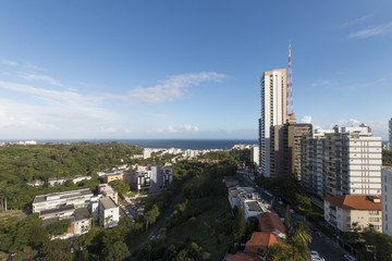 Fototapeta na wymiar Aerial view of Salvador Bahia Brazil with buildings next to green vegetation area