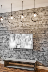 Modern loft interior design. Wall for TV