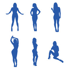 Sexy Women in Various Poses Vector Silhouette Blue Version
