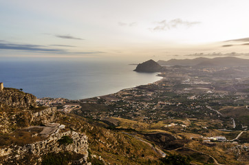 Sicilian coast and cofano mountain seen from the city of erice
