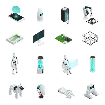 Artificial Intelligence Isometric Icon Set