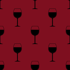 Wine Glass Silhouette Seamless Pattern on Red Bordeaux