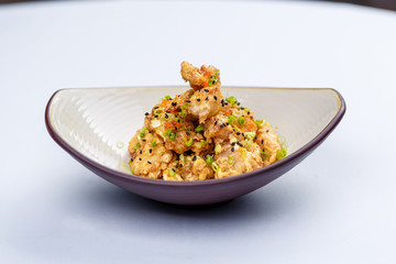 Fried crispy shrimps in the bowl