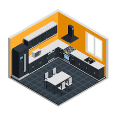 Kitchen Interior Isometric Concept