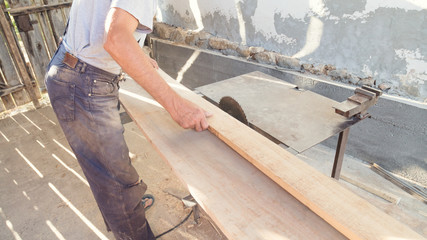 Carpenter's dusty old / retro circular table saw.