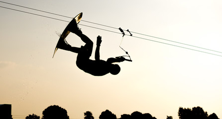 Silhouette of a jumping Wakeboarder