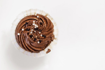Chocolate Cupcake isolated on white background. Selective focus.