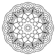 Monochrome mandala for color book. A pattern in the circle. Illustration for the album. Pattern for printing on fabrics. Figure for meditation.