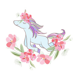 Retro style Illustration with flowers and animal