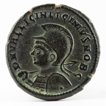 Ancient Roman copper coin of Emperor Licinius II. Obverse.